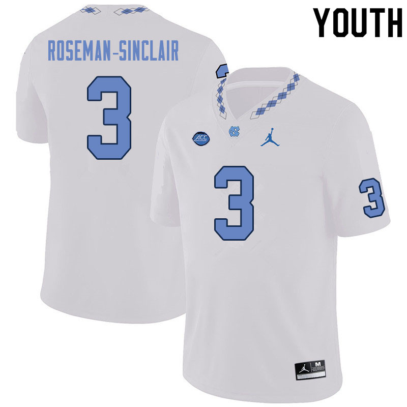 Youth #3 Cameron Roseman-Sinclair North Carolina Tar Heels College Football Jerseys Sale-White